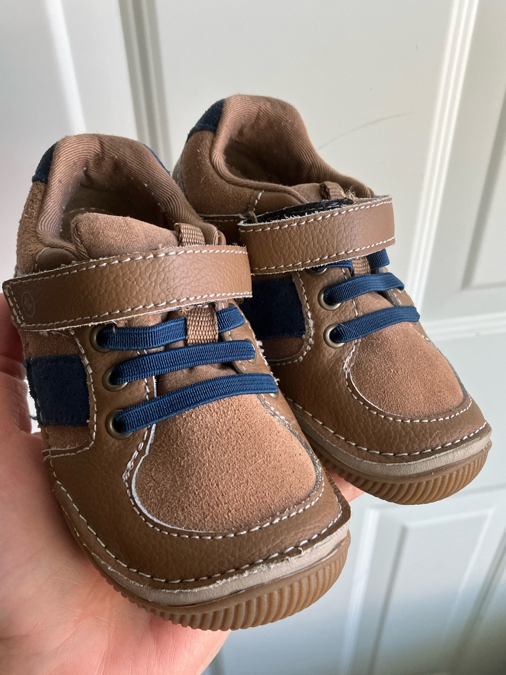 Stride Rite SRTech Wes leather shoes brown blue toddler 7.5W